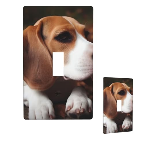 Dekorative Lichtschalter-Abdeckung, 1-Gang-Wandplatte, niedlicher Beagle, Einzel-Kipp-Wandplatte, elektrische Schalterplatte, Steckdosenblende für Zuhause, Schlafzimmer, Kunstdekoration, 11,4 x 7 cm von LHDGBNV
