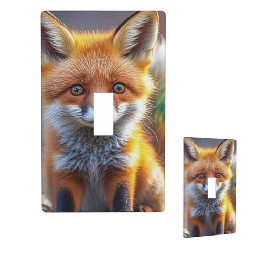 Dekorative Lichtschalter-Abdeckung, 1-Gang-Wandplatte, niedlicher Fuchs, Einzel-Kipp-Wandplatte, elektrische Schalterplatte, Steckdosenblende für Zuhause, Schlafzimmer, Kunstdekoration, 11,4 x 7 cm von LHDGBNV