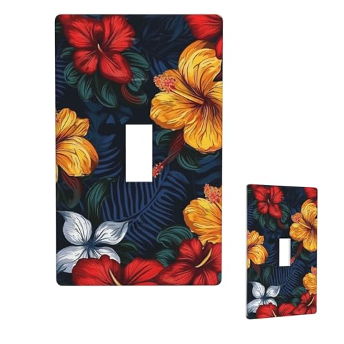 Dekorative Lichtschalter-Abdeckung, 1-Gang-Wandplatte, realistische hawaiianische Blumen, Einzel-Kipp-Wandplatte, elektrische Schalterplatte, Steckdosenblende für Zuhause, Schlafzimmer von LHDGBNV