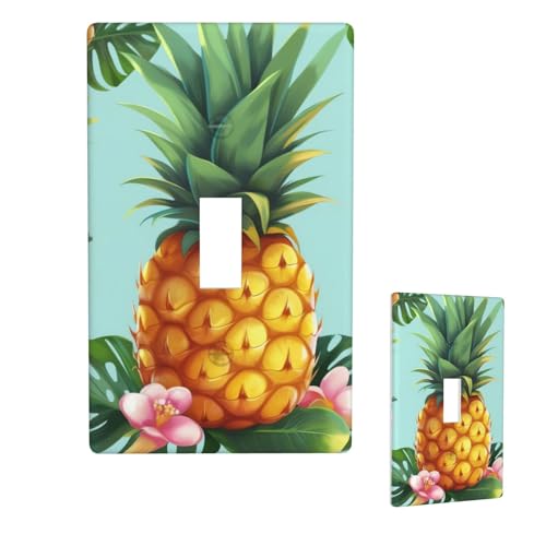 Dekorative Lichtschalter-Abdeckung, 1-Gang-Wandplatte, tropische Ananas, Einzel-Kipp-Wandplatte, elektrische Schalterplatte, Steckdosenblende für Zuhause, Schlafzimmer, Kunstdekoration, 11,4 x 7 cm von LHDGBNV