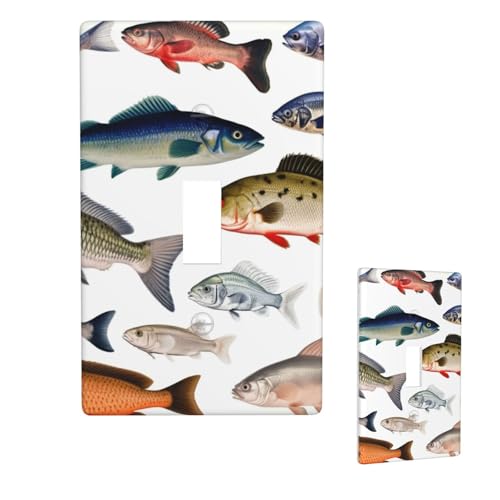 Dekorative Lichtschalter-Abdeckung, 1-Gang-Wandplatte, verschiedene Fische, Einzel-Kipp-Wandplatte, elektrische Schalterplatte, Steckdosenblende für Zuhause, Schlafzimmer, Kunstdekoration, 11,4 x 7 cm von LHDGBNV