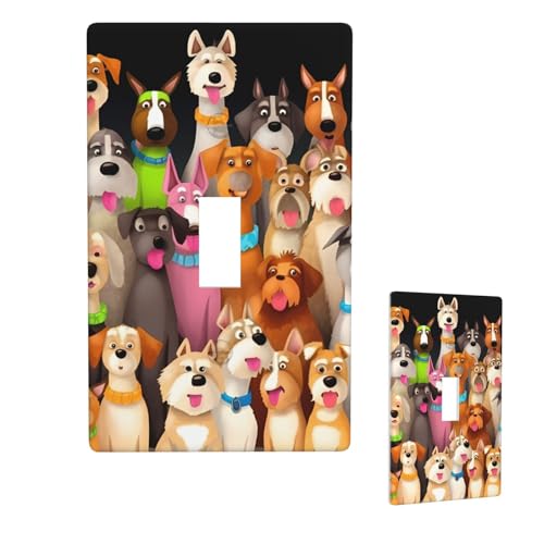Dekorative Lichtschalter-Abdeckung, 1-Gang-Wandplatte, viele niedliche Hunde, Einzel-Kipp-Wandplatte, elektrische Schalterplatte, Steckdosenblende für Zuhause, Schlafzimmer, Kunstdekoration, 11,4 x 7 von LHDGBNV