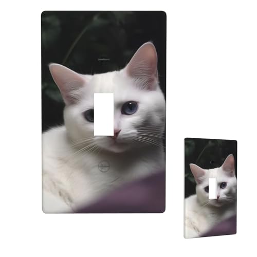 Dekorative Lichtschalter-Abdeckung, 1-Gang-Wandplatte, weiße Katze, Einzel-Kipp-Wandplatte, elektrische Schalterplatte, Steckdosenblende für Zuhause, Schlafzimmer, Kunstdekoration, 11,4 x 7 cm von LHDGBNV