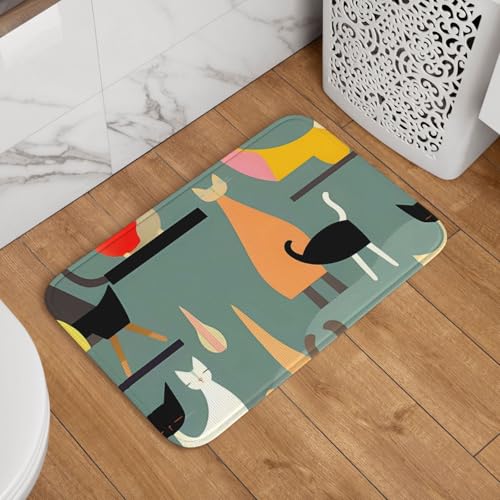 Fußmatte aus der Mitte des Jahrhunderts, moderne Kunst, Katzen, rutschfest, saugfähig, Badteppich, weich, waschbar, Bodenmatte, moderner Teppich für stilvolle Küche, Schlafzimmer, Badezimmer Fußmatte aus der Mitte des Jahrhunderts, moderne Kunst, Katzen, rutschfest, saugfähig, Badteppich, weich, waschbar, Bodenmatte, moderner Teppich für stilvolle Küche, Schlafzimmer, Badezimmer von LHDGBNV