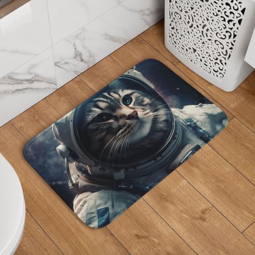 Fußmatte mit Astronauten-Katze im Weltraum, rutschfest, saugfähig, Badteppich, weich, waschbar, Bodenmatte, moderner Teppich für stilvolle Küche, Schlafzimmer, Badezimmer, Dekoration, 40,6 x 61 cm Fußmatte mit Astronauten-Katze im Weltraum, rutschfest, saugfähig, Badteppich, weich, waschbar, Bodenmatte, moderner Teppich für stilvolle Küche, Schlafzimmer, Badezimmer, Dekoration, 40,6 x 61 cm von LHDGBNV