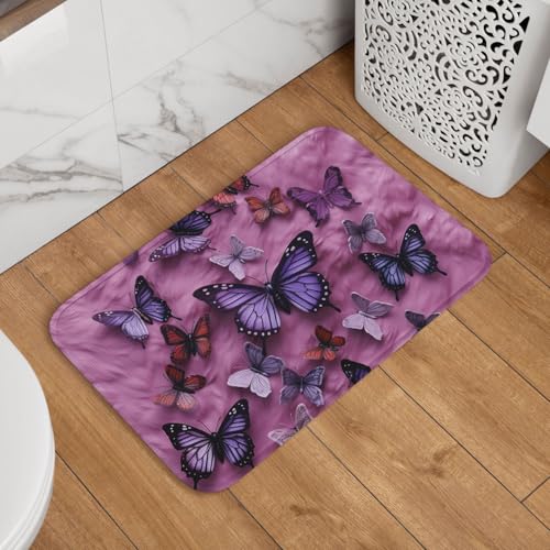 Fußmatte mit Aufschrift "All Butterflies are On Purple Background", rutschfest, saugfähig, weich, waschbar, Bodenmatte, moderner Teppich für stilvolle Küche, Schlafzimmer, Badezimmer, Dekoration, 40,6 Fußmatte mit Aufschrift "All Butterflies are On Purple Background", rutschfest, saugfähig, weich, waschbar, Bodenmatte, moderner Teppich für stilvolle Küche, Schlafzimmer, Badezimmer, Dekoration, 40,6 von LHDGBNV