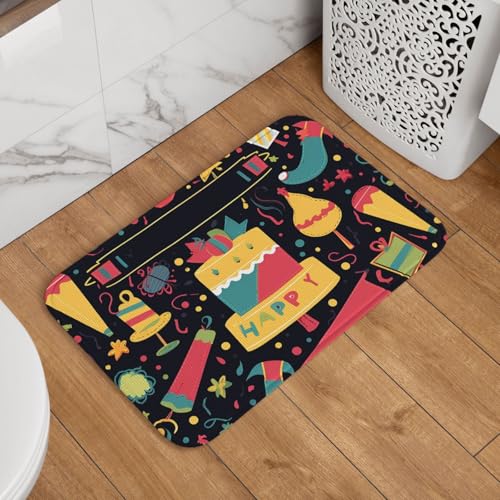 Fußmatte mit Aufschrift "Happy Birthday", rutschfest, saugfähig, weich, waschbar, Bodenmatte, moderner Teppich für stilvolle Küche, Schlafzimmer, Badezimmer, Dekoration, 40,6 x 61 cm von LHDGBNV