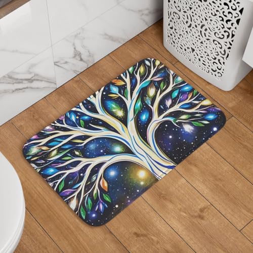 Fußmatte mit Galaxie-Baum, rutschfest, saugfähig, weich, waschbar, Bodenmatte, moderner Teppich für stilvolle Küche, Schlafzimmer, Badezimmer, Dekoration, 40,6 x 61 cm von LHDGBNV