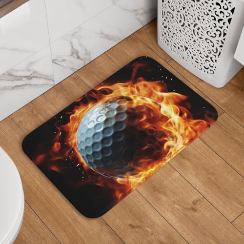 Fußmatte mit Golfball auf Feuer, rutschfest, saugfähig, weich, waschbar, Bodenmatte, moderner Teppich für stilvolle Küche, Schlafzimmer, Badezimmer, Dekoration, 40,6 x 61 cm Fußmatte mit Golfball auf Feuer, rutschfest, saugfähig, weich, waschbar, Bodenmatte, moderner Teppich für stilvolle Küche, Schlafzimmer, Badezimmer, Dekoration, 40,6 x 61 cm von LHDGBNV