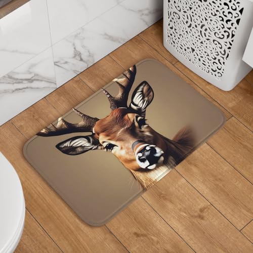 Fußmatte mit Hirschkopfdruck, rutschfest, saugfähig, Badteppich, weich, waschbar, Bodenmatte, moderner Teppich für stilvolle Küche, Schlafzimmer, Badezimmer, Dekoration, 40,6 x 61 cm von LHDGBNV