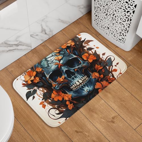 Fußmatte mit Totenkopf und Blättern, rutschfest, saugfähig, weich, waschbar, Bodenmatte, moderner Teppich für stilvolle Küche, Schlafzimmer, Badezimmer, Dekoration, 40,6 x 61 cm Fußmatte mit Totenkopf und Blättern, rutschfest, saugfähig, weich, waschbar, Bodenmatte, moderner Teppich für stilvolle Küche, Schlafzimmer, Badezimmer, Dekoration, 40,6 x 61 cm von LHDGBNV