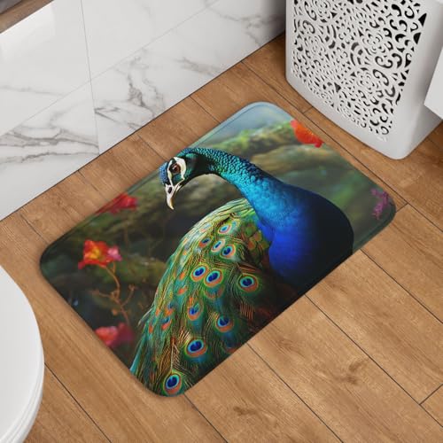 Fußmatte mit buntem Pfau, rutschfest, saugfähig, weich, waschbar, Bodenmatte, moderner Teppich für stilvolle Küche, Schlafzimmer, Badezimmer, Dekoration, 40,6 x 61 cm Fußmatte mit buntem Pfau, rutschfest, saugfähig, weich, waschbar, Bodenmatte, moderner Teppich für stilvolle Küche, Schlafzimmer, Badezimmer, Dekoration, 40,6 x 61 cm von LHDGBNV