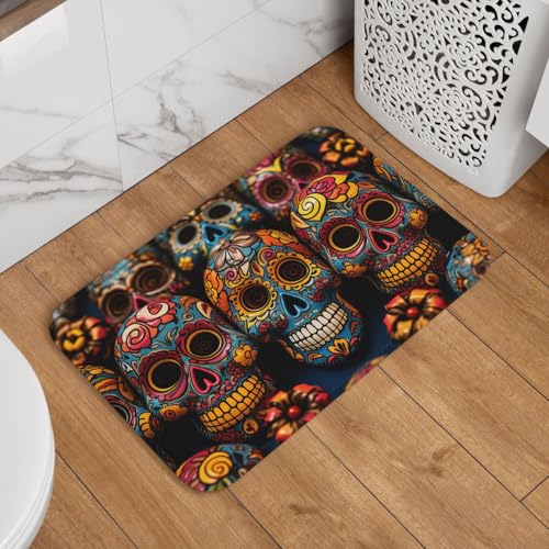Fußmatte mit bunten Totenköpfen, rutschfest, saugfähig, weich, waschbar, Bodenmatte, moderner Teppich für stilvolle Küche, Schlafzimmer, Badezimmer, Dekoration, 40,6 x 61 cm Fußmatte mit bunten Totenköpfen, rutschfest, saugfähig, weich, waschbar, Bodenmatte, moderner Teppich für stilvolle Küche, Schlafzimmer, Badezimmer, Dekoration, 40,6 x 61 cm von LHDGBNV