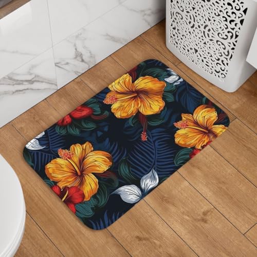 Fußmatte mit realistischen hawaiianischen Blumen, rutschfest, saugfähig, weich, waschbar, Bodenmatte, moderner Teppich für stilvolle Küche, Schlafzimmer, Badezimmer, Dekoration, 40,6 x 61 cm von LHDGBNV