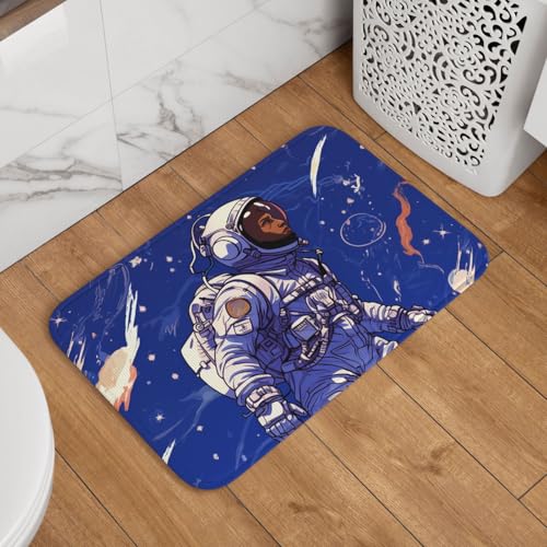 Fußmatte mit schwarzem Astronaut auf blauem Hintergrund, rutschfest, saugfähig, Badteppich, weich, waschbar, Bodenmatte, moderner Teppich für stilvolle Küche, Schlafzimmer, Badezimmer, Dekoration Fußmatte mit schwarzem Astronaut auf blauem Hintergrund, rutschfest, saugfähig, Badteppich, weich, waschbar, Bodenmatte, moderner Teppich für stilvolle Küche, Schlafzimmer, Badezimmer, Dekoration von LHDGBNV