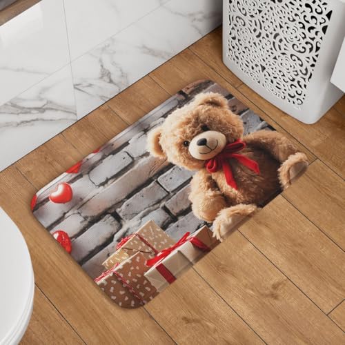 Fußmatte mit süßem Bär, Valentinstagsgeschenk, rutschfest, saugfähig, Badteppich, weich, waschbar, Bodenmatte, moderner Teppich für stilvolle Küche, Schlafzimmer, Badezimmer, Dekoration, 40,6 x 61 cm von LHDGBNV
