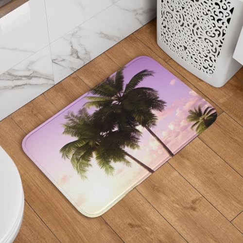 Fußmatte mit tropischem Baum, rutschfest, saugfähig, weich, waschbar, Bodenmatte, moderner Teppich für stilvolle Küche, Schlafzimmer, Badezimmer, Dekoration, 40,6 x 61 cm, Rosa von LHDGBNV
