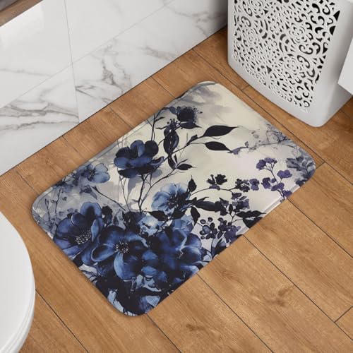 Fußmatte mit violetten Blumen, rutschfest, saugfähig, weich, waschbar, Bodenmatte, moderner Teppich für stilvolle Küche, Schlafzimmer, Badezimmer, Dekoration, 40,6 x 61 cm von LHDGBNV