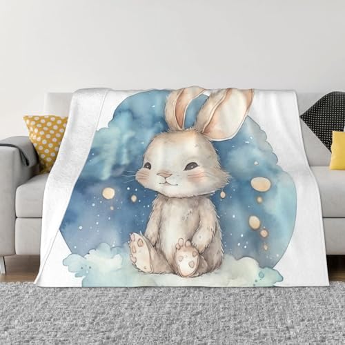 Gemalte Kaninchen-Überwurfdecke, leicht, superweich, Flanell-Decken, gemütlich, warm, Mikrofleece-Decken, Heimdekoration für Couch, Sofa, Bett, Wohnzimmer, 101,6 x 76,2 cm von LHDGBNV