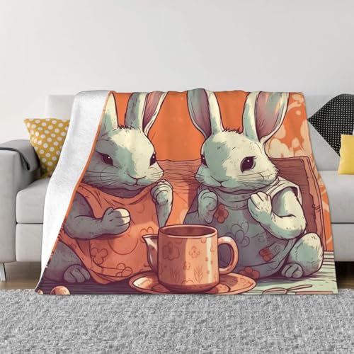 Kaninchen- und Tassen-Überwurf, leicht, superweich, Flanell-Decken, gemütlich, warm, Mikrofleece-Decken, Heimdekoration für Couch, Sofa, Bett, Wohnzimmer, 152,4 x 127,7 cm von LHDGBNV