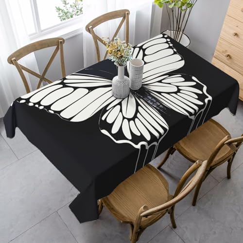 LHDGBNV A Schwarz-weiße Schmetterling-Tischdecken für rechteckige Tische, flecken- und knitterfrei, waschbare Tischdecke, moderne Küchentischdecke für Küche, Esszimmer, Picknick, Party-Dekoration, 140 von LHDGBNV