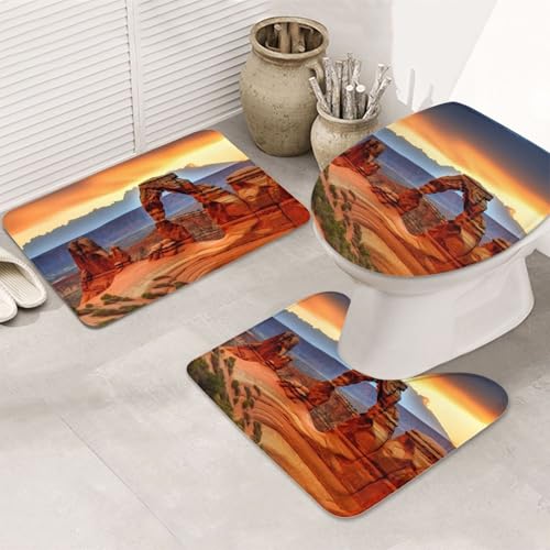 LHDGBNV Arches Nationalpark-Badezimmerteppich-Set – 3-teiliges rutschfeste Duschmatten mit U-förmiger Kontur-WC-Vorleger, saugfähige Mikrofaser, waschbare Badezimmer-Fußmatten für Badewanne, Duschraum LHDGBNV Arches Nationalpark-Badezimmerteppich-Set – 3-teiliges rutschfeste Duschmatten mit U-förmiger Kontur-WC-Vorleger, saugfähige Mikrofaser, waschbare Badezimmer-Fußmatten für Badewanne, Duschraum von LHDGBNV