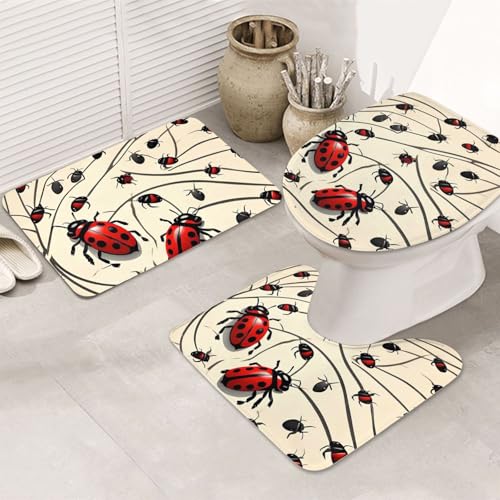 LHDGBNV Art Ladybug Badezimmerteppich-Set – 3-teiliges rutschfeste Duschmatten mit U-förmiger Kontur-WC-Matte, saugfähige Mikrofaser, waschbare Badezimmer-Fußmatten für Badewanne, Duschraum, Dekor LHDGBNV Art Ladybug Badezimmerteppich-Set – 3-teiliges rutschfeste Duschmatten mit U-förmiger Kontur-WC-Matte, saugfähige Mikrofaser, waschbare Badezimmer-Fußmatten für Badewanne, Duschraum, Dekor von LHDGBNV