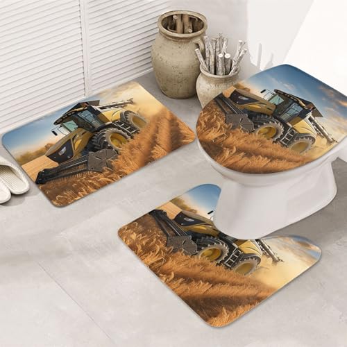 LHDGBNV Badezimmerteppich-Set mit Bauernhof-Traktor-Ernte, 3-teilig, rutschfeste Duschmatten mit U-förmiger Kontur, WC-Vorleger, saugfähige Mikrofaser, waschbar, Badezimmer-Fußmatten für Badewanne LHDGBNV Badezimmerteppich-Set mit Bauernhof-Traktor-Ernte, 3-teilig, rutschfeste Duschmatten mit U-förmiger Kontur, WC-Vorleger, saugfähige Mikrofaser, waschbar, Badezimmer-Fußmatten für Badewanne von LHDGBNV