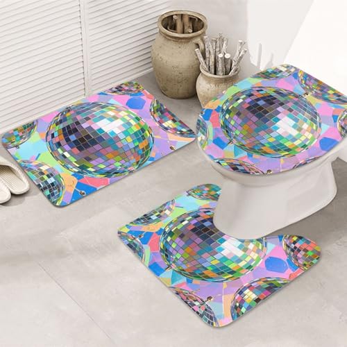LHDGBNV Badezimmerteppich-Set mit Discokugel-Muster, rutschfeste Duschmatten mit U-förmiger Kontur-WC-Matte, saugfähige Mikrofaser, waschbar, Badezimmer-Fußmatten für Badewanne, Duschraum, Dekor LHDGBNV Badezimmerteppich-Set mit Discokugel-Muster, rutschfeste Duschmatten mit U-förmiger Kontur-WC-Matte, saugfähige Mikrofaser, waschbar, Badezimmer-Fußmatten für Badewanne, Duschraum, Dekor von LHDGBNV