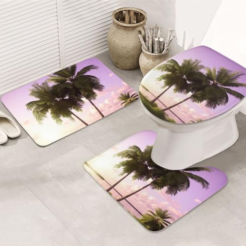 LHDGBNV Badezimmerteppich-Set mit tropischem Baum, 3-teilig, rutschfeste Duschmatten mit U-förmiger Kontur, WC-Vorleger, saugfähige Mikrofaser, waschbar, Badezimmer-Fußmatten für Badewanne, Duschraum von LHDGBNV