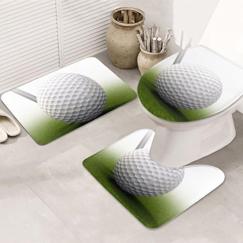LHDGBNV Badteppich-Set mit Golfball-Design, rutschfeste Duschmatten mit U-förmiger Kontur, WC-Vorleger, saugfähige Mikrofaser, waschbar, Badezimmer-Fußmatten für Badewanne, Duschraum, Dekor von LHDGBNV