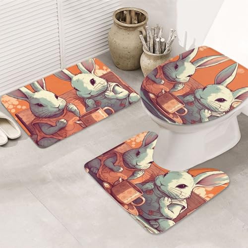 LHDGBNV Badteppich-Set mit Kaninchen- und Tassenmotiv, rutschfeste Duschmatten mit U-förmiger Kontur, WC-Vorleger, saugfähige Mikrofaser, waschbar, Badezimmer-Fußmatten für Badewanne, Duschraum, Dekor LHDGBNV Badteppich-Set mit Kaninchen- und Tassenmotiv, rutschfeste Duschmatten mit U-förmiger Kontur, WC-Vorleger, saugfähige Mikrofaser, waschbar, Badezimmer-Fußmatten für Badewanne, Duschraum, Dekor von LHDGBNV