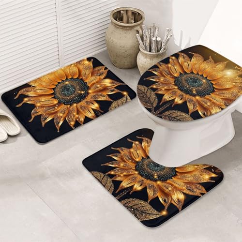 LHDGBNV Badteppich-Set mit glitzernden Sonnenblumen, rutschfest, U-förmig, WC-Vorleger, saugfähige Mikrofaser, waschbar, Badezimmer-Fußmatten für Badewanne, Duschraum, Dekor LHDGBNV Badteppich-Set mit glitzernden Sonnenblumen, rutschfest, U-förmig, WC-Vorleger, saugfähige Mikrofaser, waschbar, Badezimmer-Fußmatten für Badewanne, Duschraum, Dekor von LHDGBNV