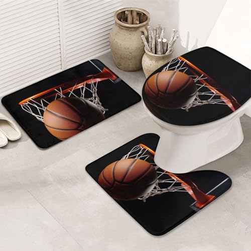 LHDGBNV Basketball-Badezimmerteppich-Set – 3-teiliges rutschfeste Duschmatten mit U-förmiger Kontur, WC-Vorleger, saugfähige Mikrofaser, waschbare Badezimmer-Fußmatten für Badewanne, Duschraum, Dekor LHDGBNV Basketball-Badezimmerteppich-Set – 3-teiliges rutschfeste Duschmatten mit U-förmiger Kontur, WC-Vorleger, saugfähige Mikrofaser, waschbare Badezimmer-Fußmatten für Badewanne, Duschraum, Dekor von LHDGBNV