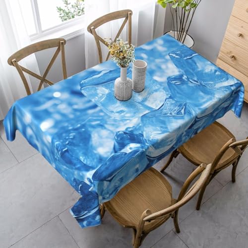 LHDGBNV Blaue Tischdecke mit Eiswürfelhintergrund für rechteckige Tische, flecken- und knitterfrei, waschbare Tischdecke, moderne Küchentischdecke für Küche, Esszimmer, Picknick, Party-Dekoration, 140 von LHDGBNV