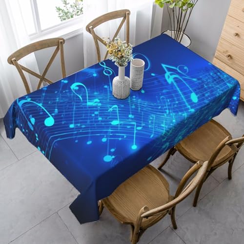 LHDGBNV Blaue Tischdecke mit Musiknoten für rechteckige Tische, flecken- und knitterfrei, waschbar, moderne Küchentischdecke für Küche, Esszimmer, Picknick, Party-Dekoration, 140 x 89 cm von LHDGBNV