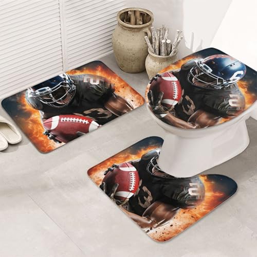 LHDGBNV Cooles American Football Badezimmerteppich-Set – 3-teiliges rutschfeste Duschmatten mit U-förmiger Kontur-WC-Matte, saugfähige Mikrofaser-Badematten, waschbare Badezimmer-Fußmatten für LHDGBNV Cooles American Football Badezimmerteppich-Set – 3-teiliges rutschfeste Duschmatten mit U-förmiger Kontur-WC-Matte, saugfähige Mikrofaser-Badematten, waschbare Badezimmer-Fußmatten für von LHDGBNV