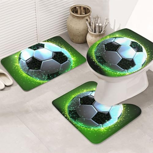 LHDGBNV Cooles Fußball-Badezimmerteppich-Set – 3-teiliges rutschfeste Duschmatten mit U-förmiger Kontur-WC-Matte, saugfähige Mikrofaser, waschbare Badezimmer-Fußmatten für Badewanne, Duschraum, Dekor LHDGBNV Cooles Fußball-Badezimmerteppich-Set – 3-teiliges rutschfeste Duschmatten mit U-förmiger Kontur-WC-Matte, saugfähige Mikrofaser, waschbare Badezimmer-Fußmatten für Badewanne, Duschraum, Dekor von LHDGBNV