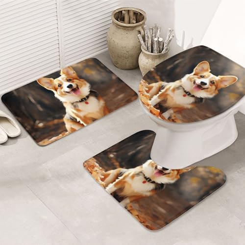 LHDGBNV Corgi Hunde-Badezimmerteppich-Set – 3-teiliges rutschfeste Duschmatten mit U-förmiger Kontur-WC-Vorleger, saugfähige Mikrofaser, waschbare Badezimmer-Fußmatten für Badewanne, Duschraum, Dekor LHDGBNV Corgi Hunde-Badezimmerteppich-Set – 3-teiliges rutschfeste Duschmatten mit U-förmiger Kontur-WC-Vorleger, saugfähige Mikrofaser, waschbare Badezimmer-Fußmatten für Badewanne, Duschraum, Dekor von LHDGBNV