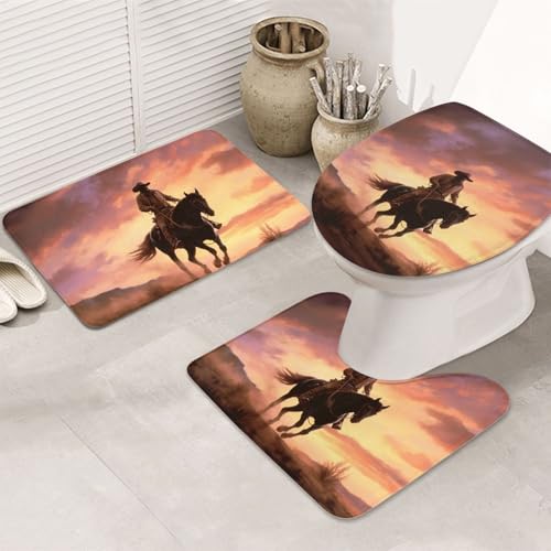 LHDGBNV Cowboy West Badezimmerteppich-Set – 3-teiliges rutschfeste Duschmatten mit U-förmiger Kontur-WC-Matte, saugfähige Mikrofaser, waschbare Badezimmer-Fußmatten für Badewanne, Duschraum, Dekor LHDGBNV Cowboy West Badezimmerteppich-Set – 3-teiliges rutschfeste Duschmatten mit U-förmiger Kontur-WC-Matte, saugfähige Mikrofaser, waschbare Badezimmer-Fußmatten für Badewanne, Duschraum, Dekor von LHDGBNV