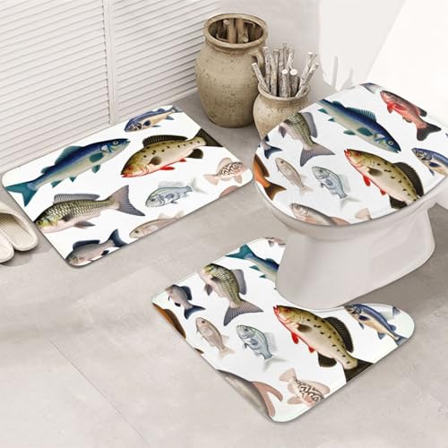 LHDGBNV Different Fish Badezimmerteppich-Set – 3-teiliges rutschfeste Duschmatten mit U-förmiger Kontur-WC-Vorleger, saugfähige Mikrofaser, waschbare Badezimmer-Fußmatten für Badewanne, Duschraum LHDGBNV Different Fish Badezimmerteppich-Set – 3-teiliges rutschfeste Duschmatten mit U-förmiger Kontur-WC-Vorleger, saugfähige Mikrofaser, waschbare Badezimmer-Fußmatten für Badewanne, Duschraum von LHDGBNV