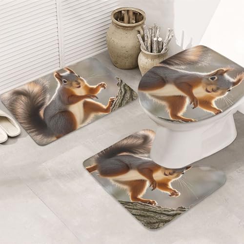 LHDGBNV Eichhörnchen-Badezimmerteppich-Set – 3-teiliges rutschfeste Duschmatten mit U-förmiger Kontur-WC-Matte, saugfähige Mikrofaser, waschbare Badezimmer-Fußmatten für Badewanne, Duschraum, Dekor LHDGBNV Eichhörnchen-Badezimmerteppich-Set – 3-teiliges rutschfeste Duschmatten mit U-förmiger Kontur-WC-Matte, saugfähige Mikrofaser, waschbare Badezimmer-Fußmatten für Badewanne, Duschraum, Dekor von LHDGBNV