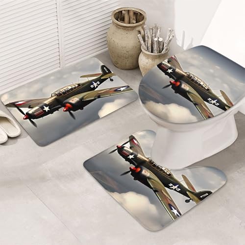 LHDGBNV Flugzeug-Badezimmerteppich-Set – 3-teiliges rutschfeste Duschmatten mit U-förmiger Kontur-WC-Matte, saugfähige Mikrofaser, waschbare Badezimmer-Fußmatten für Badewanne, Duschraum, Dekor LHDGBNV Flugzeug-Badezimmerteppich-Set – 3-teiliges rutschfeste Duschmatten mit U-förmiger Kontur-WC-Matte, saugfähige Mikrofaser, waschbare Badezimmer-Fußmatten für Badewanne, Duschraum, Dekor von LHDGBNV