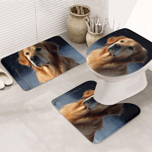 LHDGBNV Golden Retriever Badezimmerteppich-Set – 3-teiliges rutschfeste Duschmatten mit U-förmiger Kontur-WC-Matte, saugfähige Mikrofaser, waschbare Badezimmer-Fußmatten für Badewanne, Duschraum LHDGBNV Golden Retriever Badezimmerteppich-Set – 3-teiliges rutschfeste Duschmatten mit U-förmiger Kontur-WC-Matte, saugfähige Mikrofaser, waschbare Badezimmer-Fußmatten für Badewanne, Duschraum von LHDGBNV