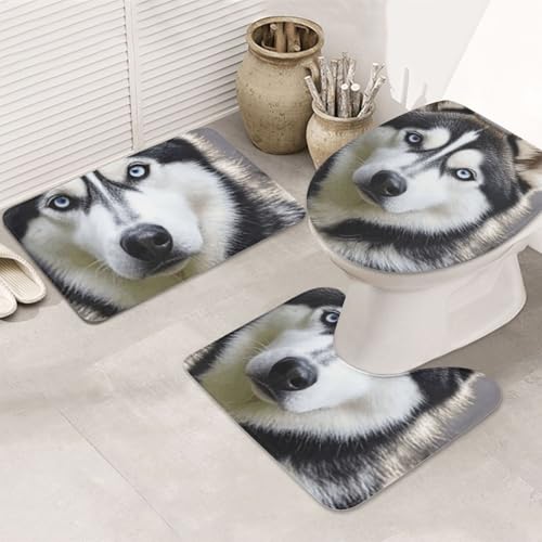LHDGBNV Husky Hunde-Badezimmerteppich-Set – 3-teiliges rutschfeste Duschmatten mit U-förmiger Kontur-WC-Vorleger, saugfähige Mikrofaser, waschbare Badezimmer-Fußmatten für Badewanne, Duschraum, Dekor LHDGBNV Husky Hunde-Badezimmerteppich-Set – 3-teiliges rutschfeste Duschmatten mit U-förmiger Kontur-WC-Vorleger, saugfähige Mikrofaser, waschbare Badezimmer-Fußmatten für Badewanne, Duschraum, Dekor von LHDGBNV