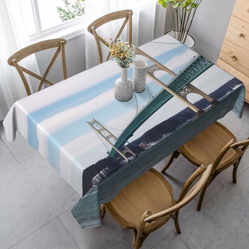 LHDGBNV Mackinac Hängebrücken-Tischdecken für rechteckige Tische, flecken- und knitterfrei, waschbare Tischdecke, moderne Küchentischdecke für Küche, Esszimmer, Picknick, Party-Dekoration, 140 x 89 cm von LHDGBNV