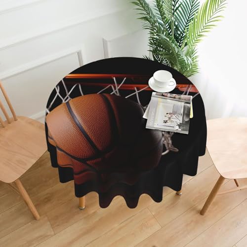 LHDGBNV Runde Basketball-Tischdecken, 152,4 cm, wasserdicht, flecken- und knitterfrei, runde Tischdecke, Bauernhaus-Tischdecke für Picknick, Party, Esszimmer, Zuhause, Innen- und Außenbereich von LHDGBNV