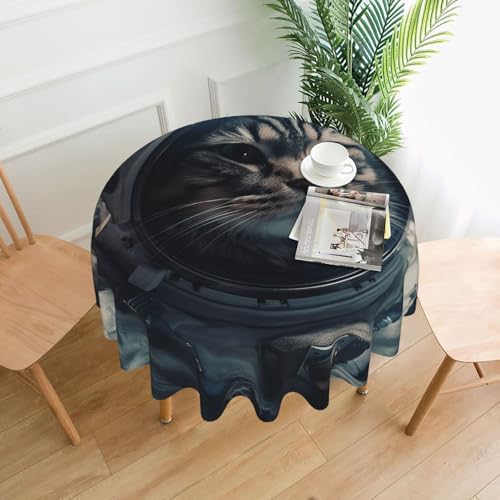 LHDGBNV Runde Tischdecke mit Astronauten-Katze im Weltraum, 152,4 cm, wasserdicht, flecken- und knitterfrei, kreisförmig, für Picknick, Party, Esszimmer, Zuhause, Innen- und Außenbereich von LHDGBNV
