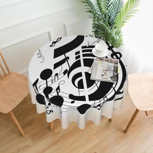LHDGBNV Runde Tischdecke mit Musiknoten, 152,4 cm, wasserdicht, flecken- und knitterfrei, kreisförmig, Tischdecke für Picknick, Party, Esszimmer, Zuhause, Innen- und Außenbereich von LHDGBNV