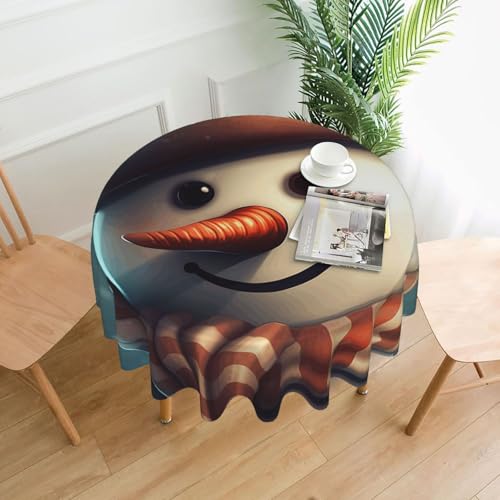 LHDGBNV Runde Tischdecke mit Schneemann mit Hut, 152,4 cm, wasserdicht, flecken- und knitterfrei, kreisförmig, Tischdecke für Picknick, Party, Esszimmer, Zuhause, Innen- und Außenbereich von LHDGBNV